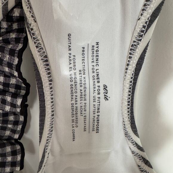 Aerie Bikini Swimsuit Set Triangle Top Striped Ruffle Bottom Black White Padding - Picture 9 of 16